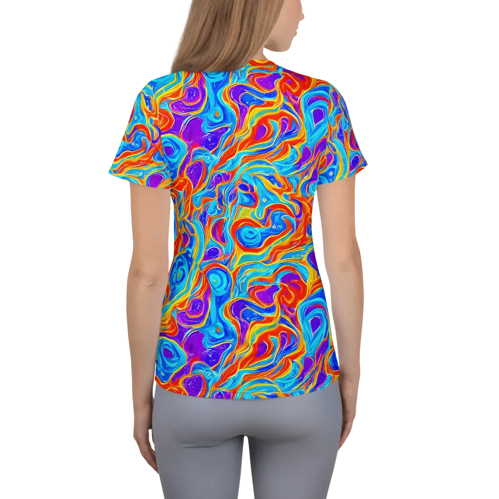 Saffron Labyrinth on Women's Athletic T-Shirt — Back