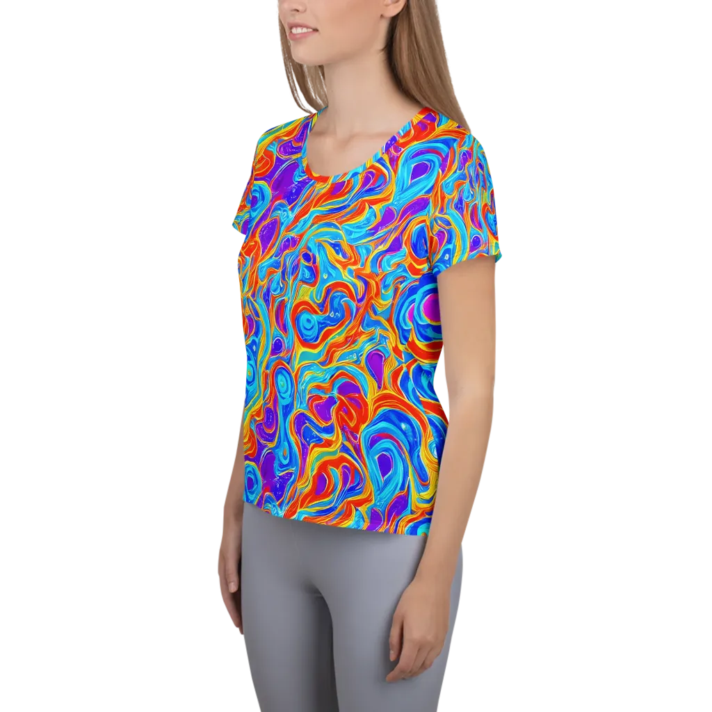 Saffron Labyrinth on Women's Athletic T-Shirt — Left