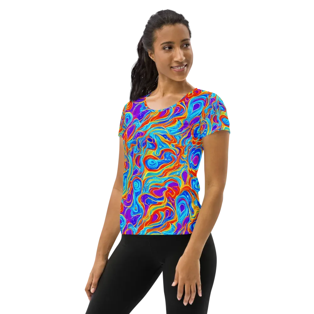 Saffron Labyrinth on Women's Athletic T-Shirt — Left