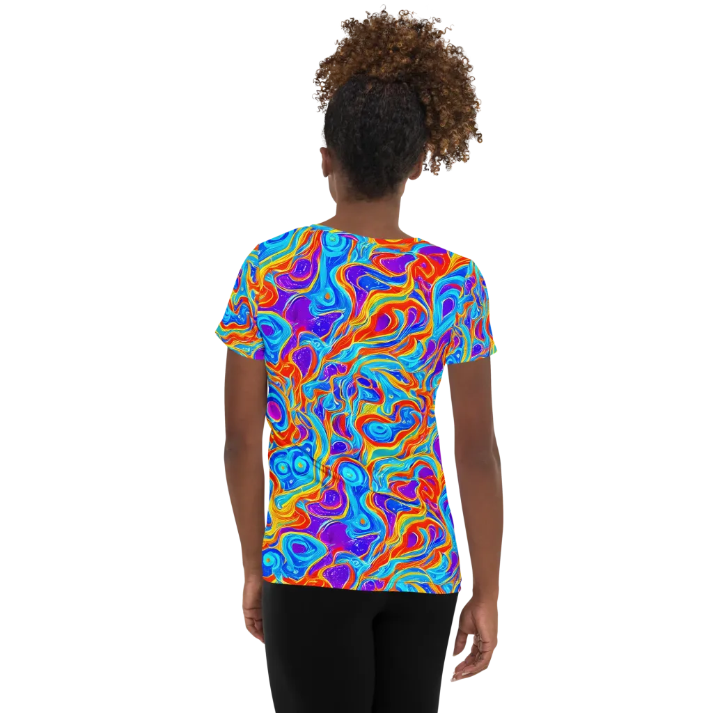 Saffron Labyrinth on Women's Athletic T-Shirt — Back