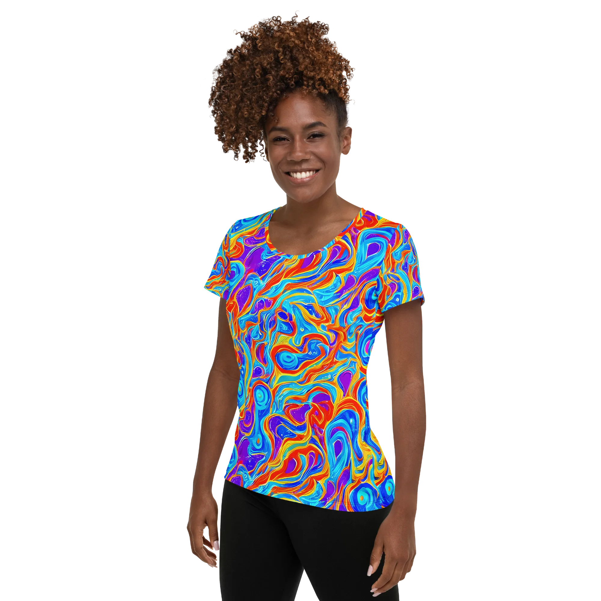 Saffron Labyrinth on Women's Athletic T-Shirt — Left