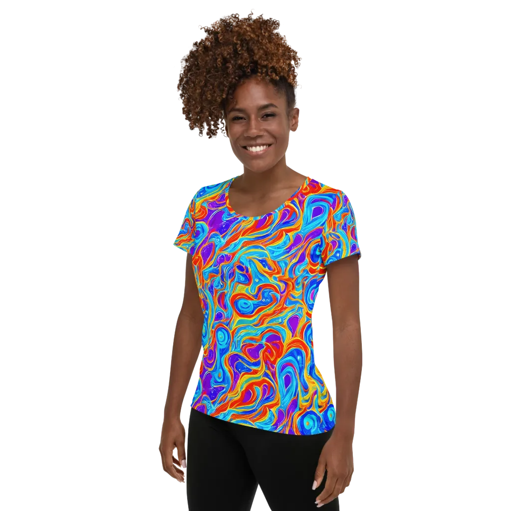 Saffron Labyrinth on Women's Athletic T-Shirt — Left