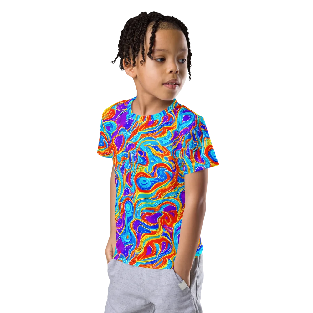 Saffron Labyrinth on Kids Crew Neck T-Shirt — Left Front