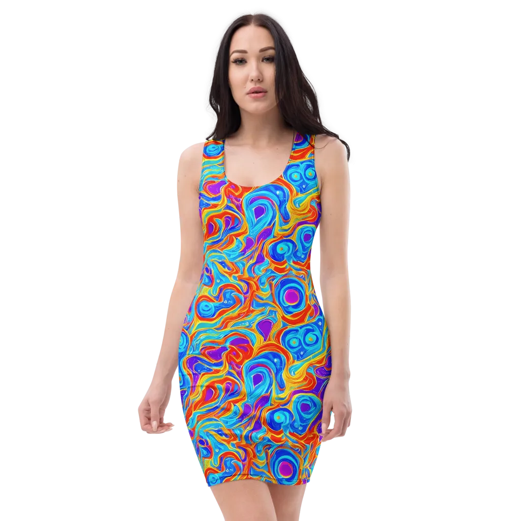 Saffron Labyrinth on Bodycon Dress — Front