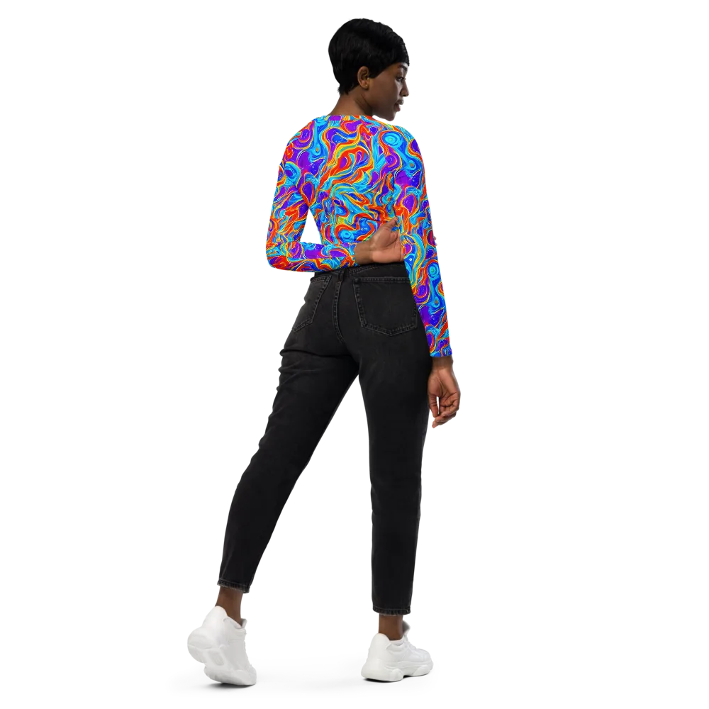 Saffron Labyrinth on Long Sleeve Crop Top — Right Back