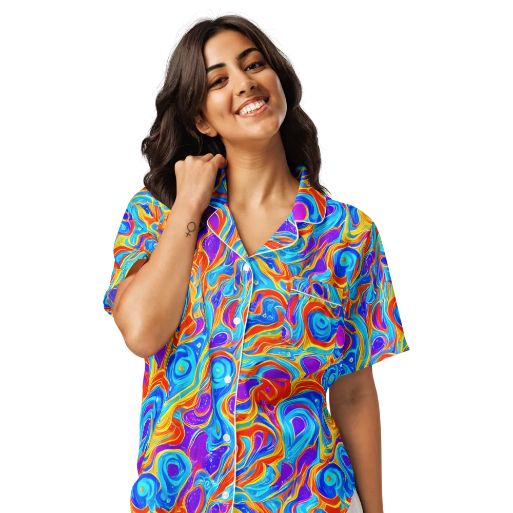 Saffron Labyrinth on Women's Short Sleeve Pajama Top — Front