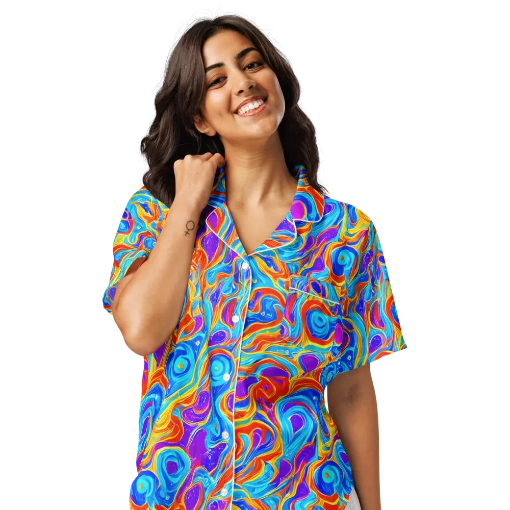 Saffron Labyrinth on Women's Short Sleeve Pajama Top — Front