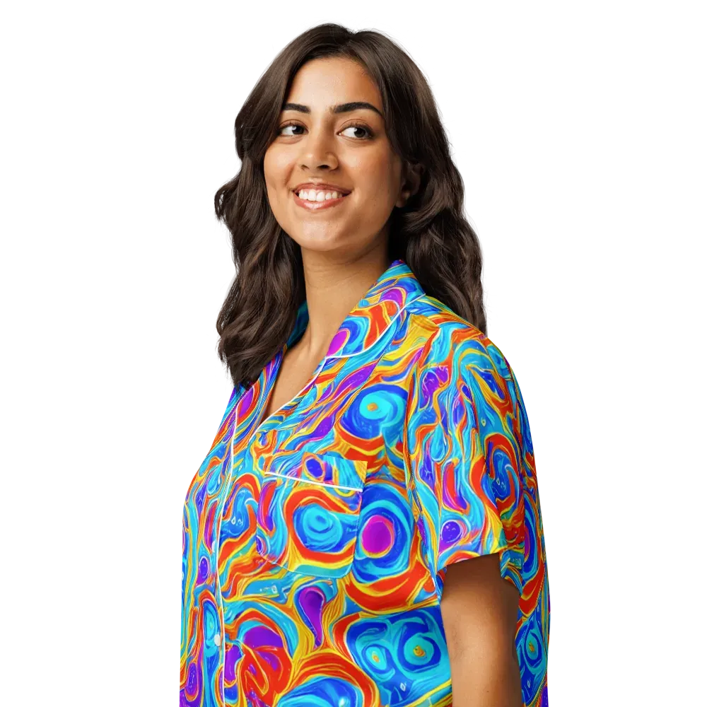 Saffron Labyrinth on Women's Short Sleeve Pajama Top — Left Front