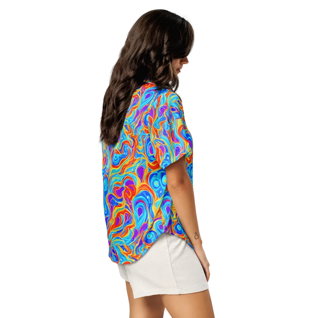 Saffron Labyrinth on Women's Short Sleeve Pajama Top — Right Back
