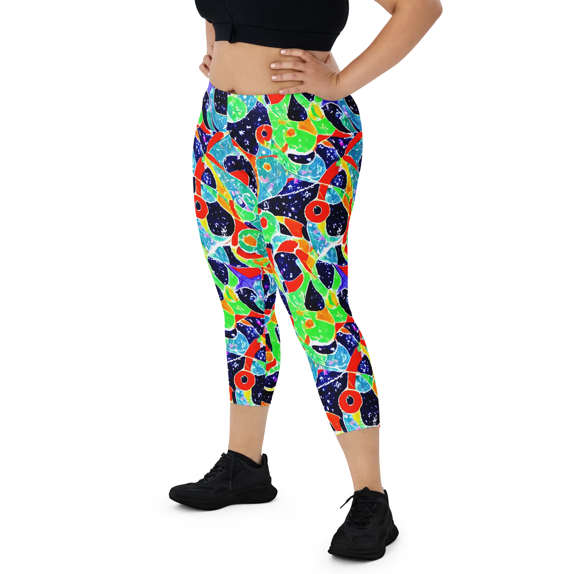 Midnight Splash on Capri Leggings — Front