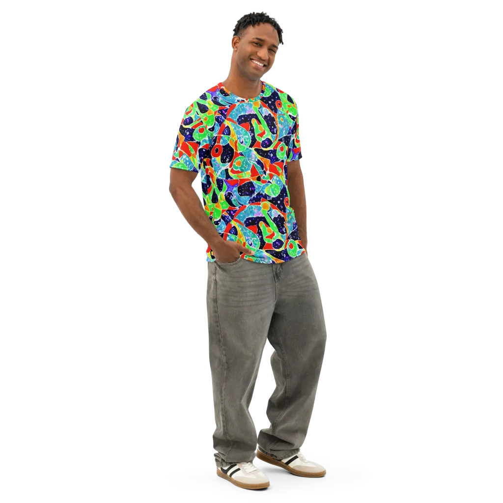 Midnight Splash on Men's Cotton Crew Neck T-Shirt — Right Front