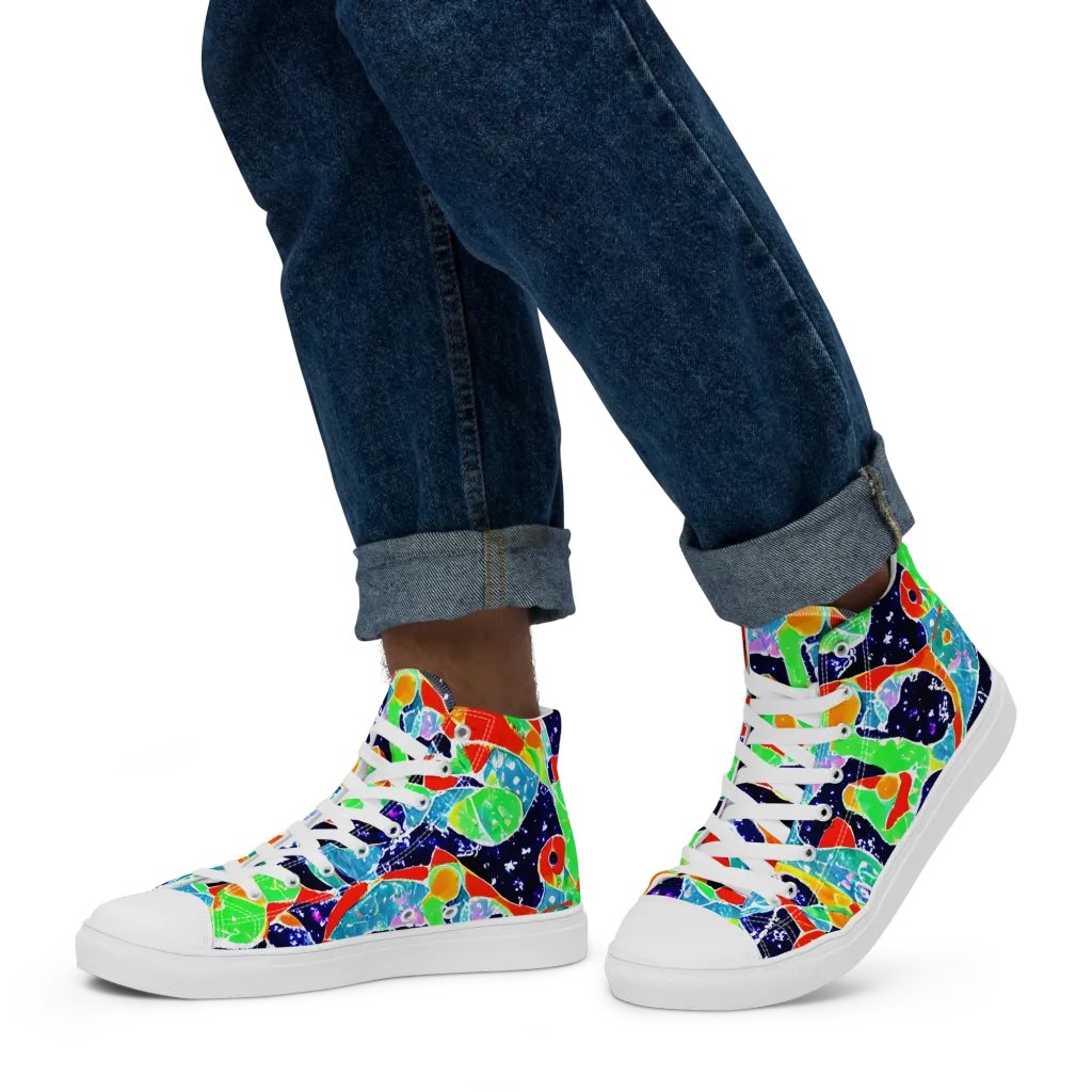Midnight Splash on Men's High Top Canvas Shoes — Left