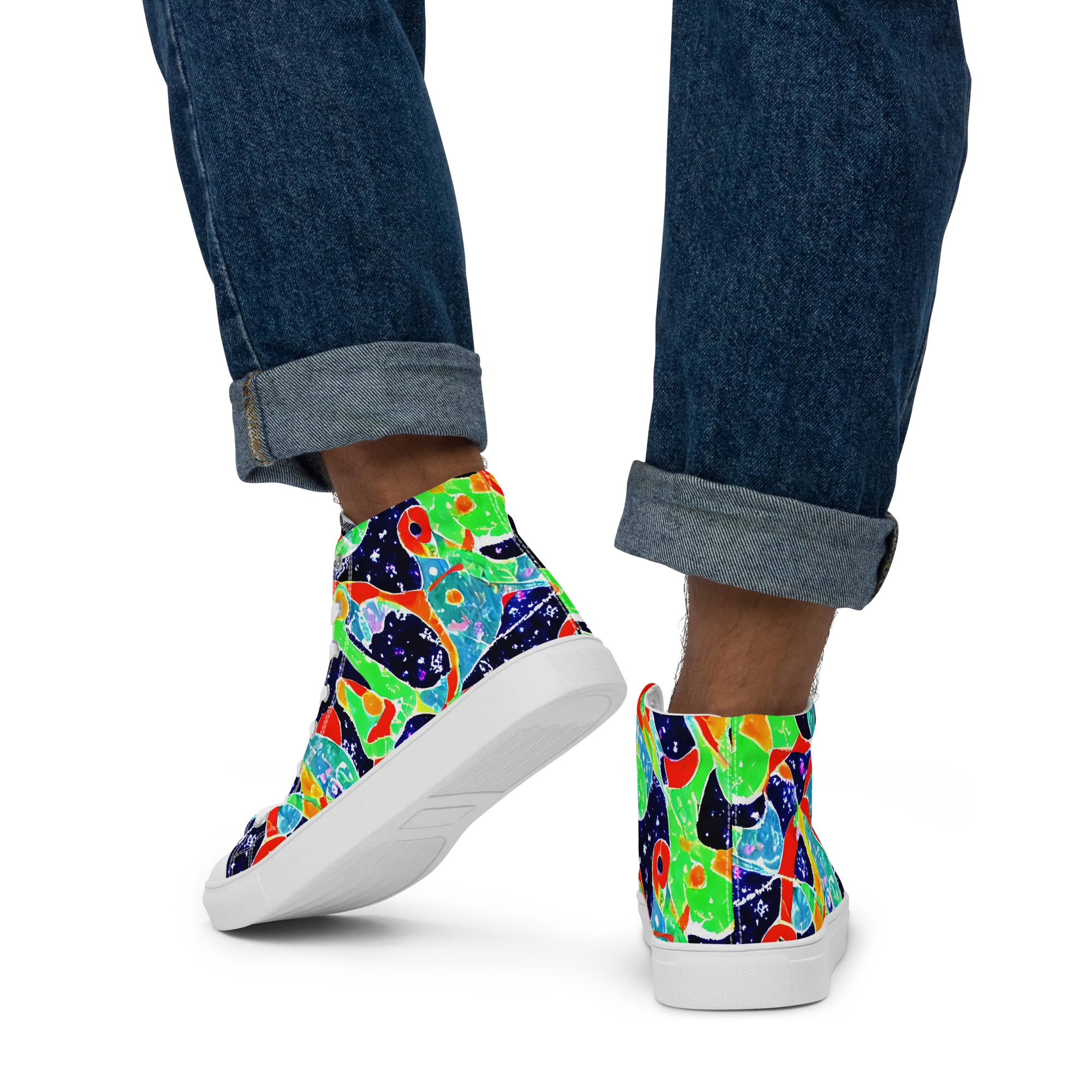 Midnight Splash on Men's High Top Canvas Shoes — Back