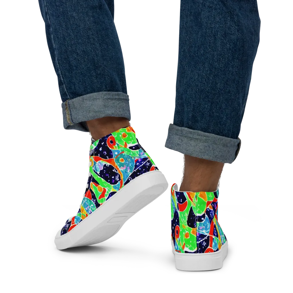 Midnight Splash on Men's High Top Canvas Shoes — Back