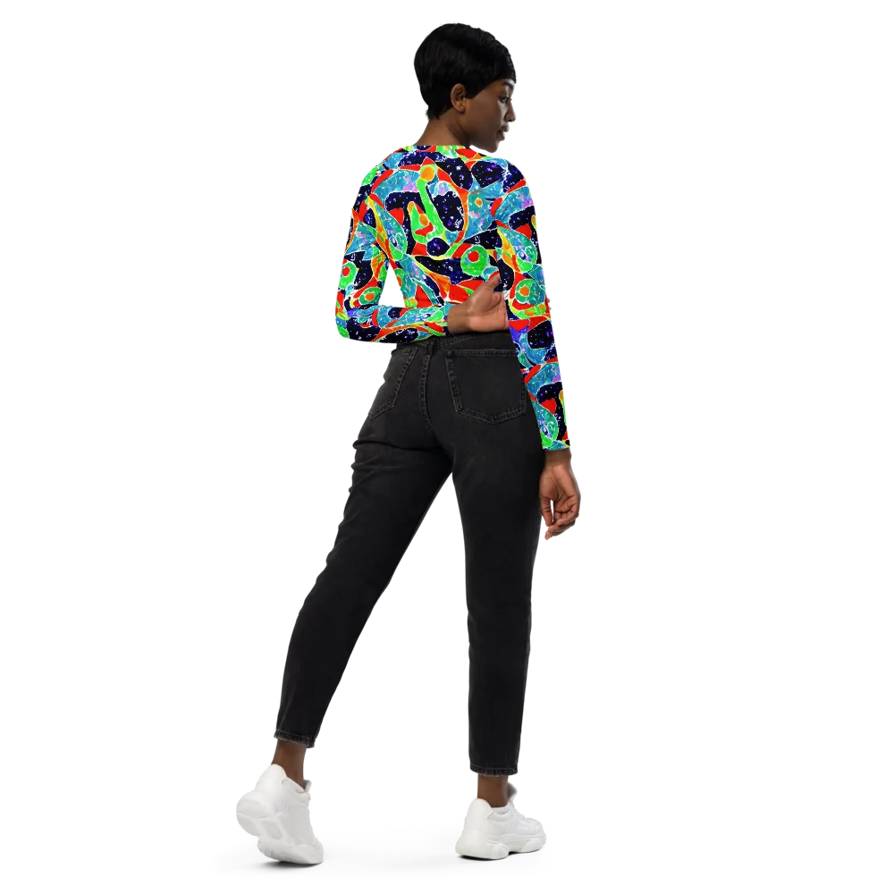 Midnight Splash on Long Sleeve Crop Top — Right Back