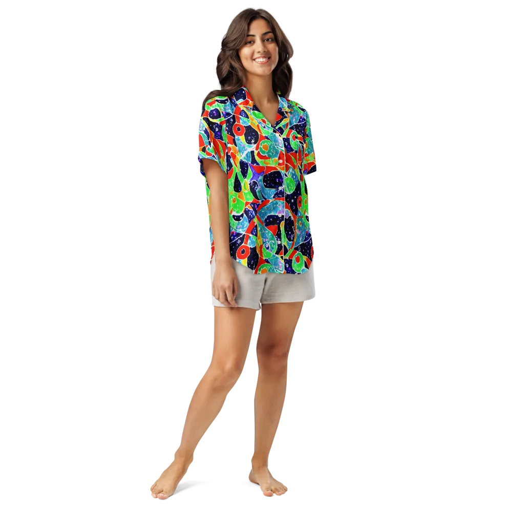 Midnight Splash on Women's Short Sleeve Pajama Top — Front