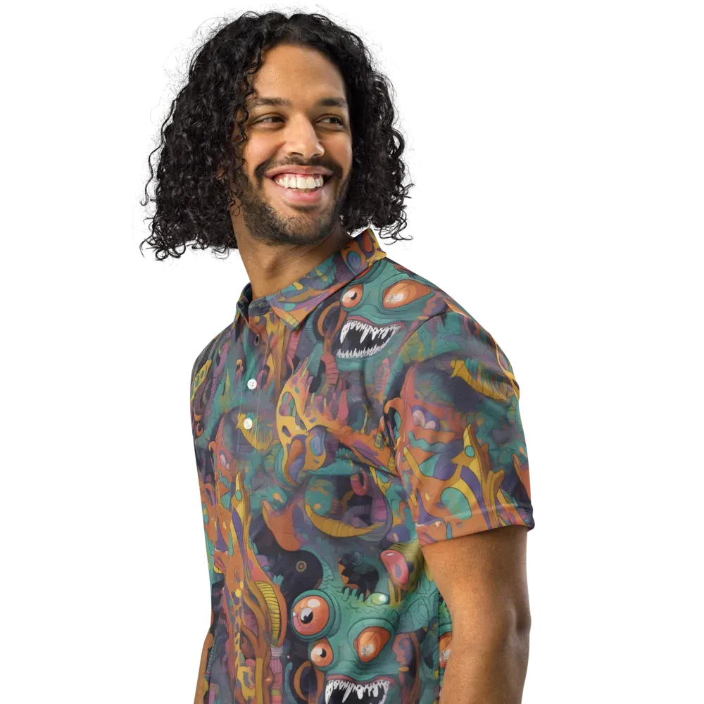 Neon Menagerie on Men's Slim Fit Polo Shirt — Left Front