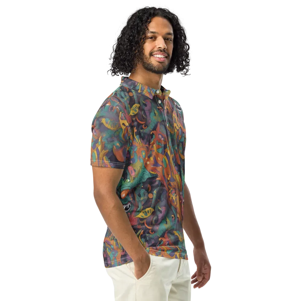 Neon Menagerie on Men's Slim Fit Polo Shirt — Right Front