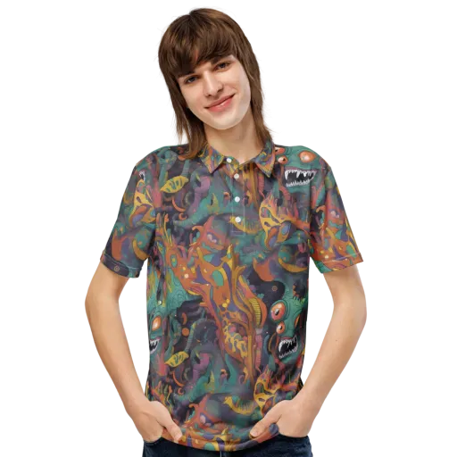 Neon Menagerie on a Men's Slim Fit Polo Shirt