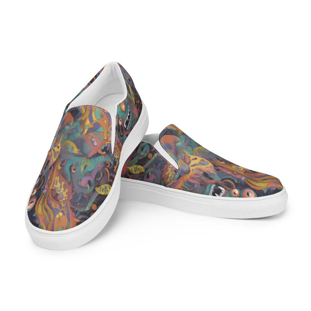 Neon Menagerie on Men's Slip-On Canvas Shoes — Left Front