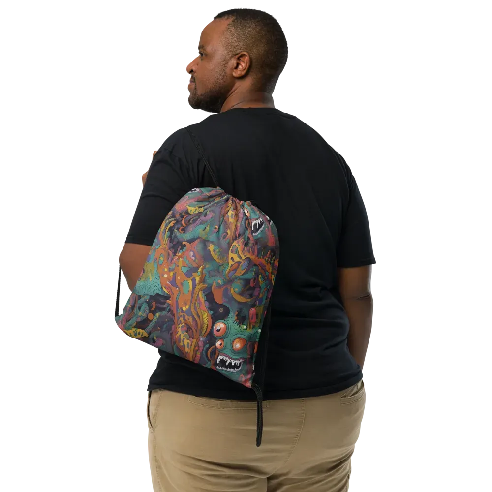 Neon Menagerie on Drawstring Bag — Front