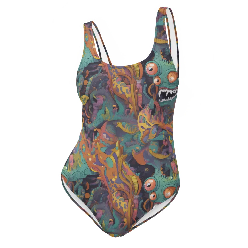 Neon Menagerie on One-Piece Swimsuit — Front