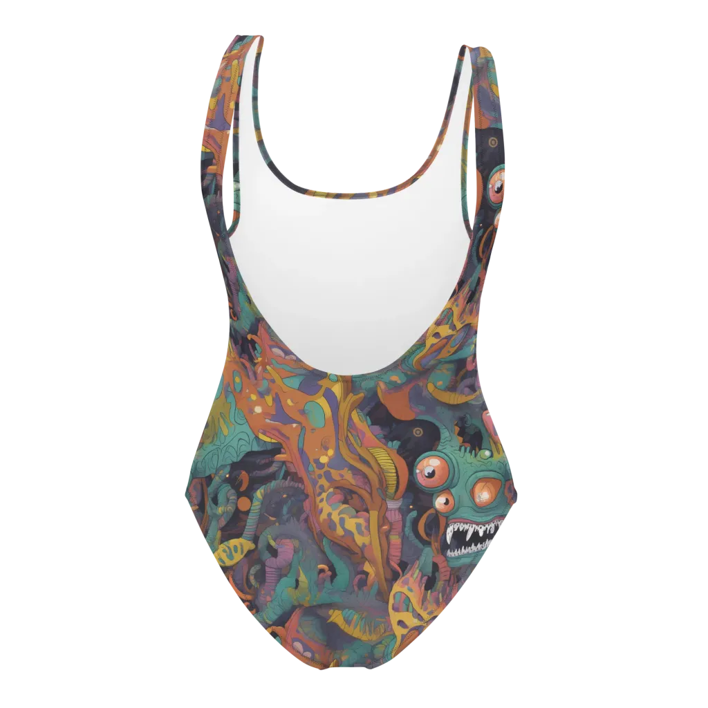 Neon Menagerie on One-Piece Swimsuit — Back