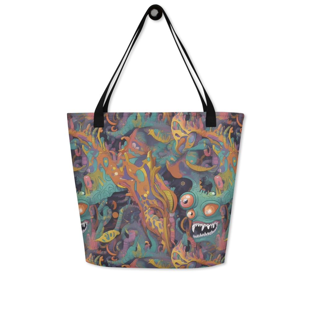 Neon Menagerie on Large Tote Bag W/ Pocket — Front