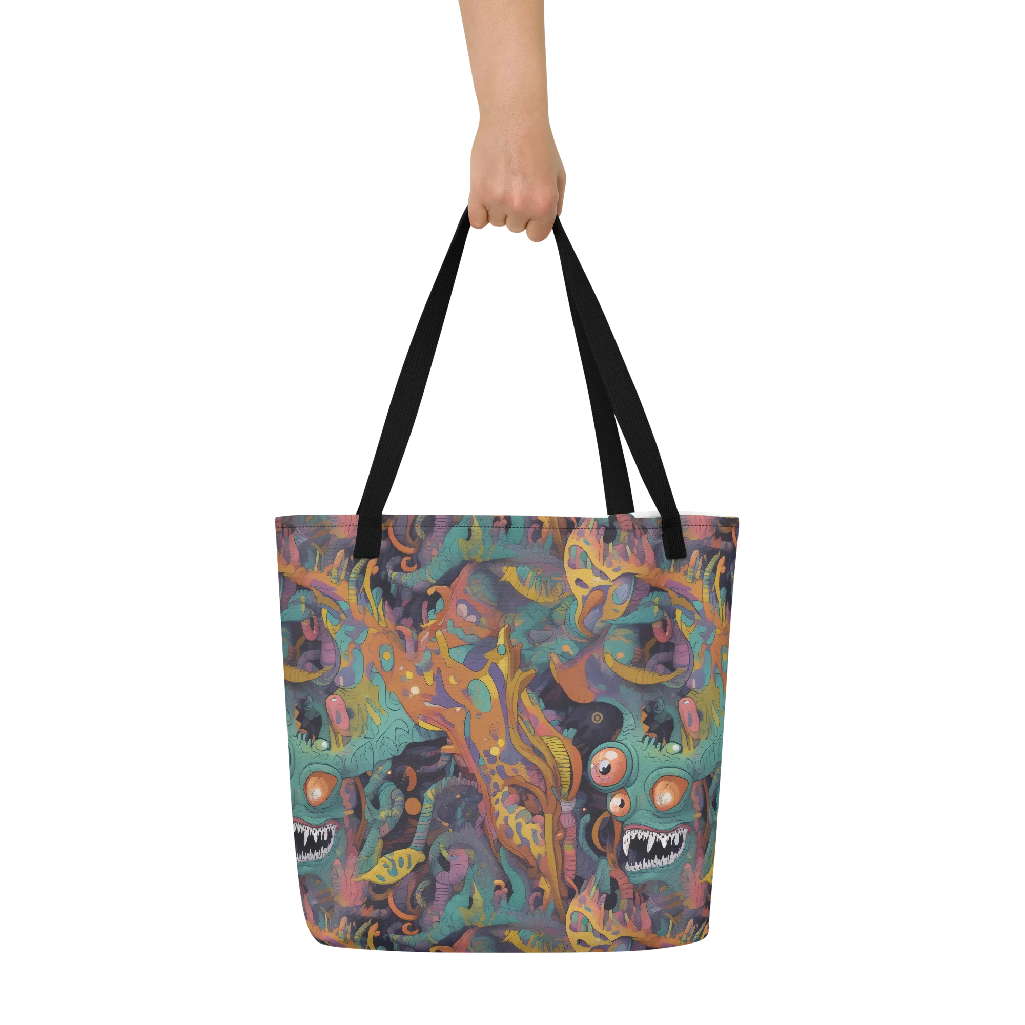 Neon Menagerie on Large Tote Bag W/ Pocket — Front