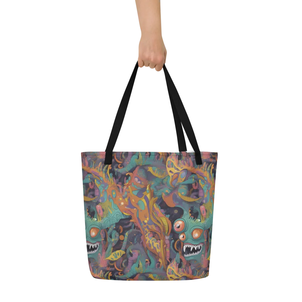 Neon Menagerie on Large Tote Bag W/ Pocket — Front