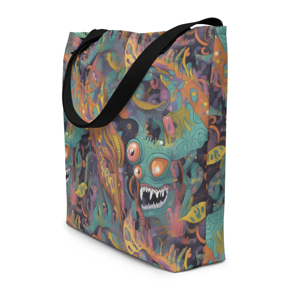 Neon Menagerie on Large Tote Bag W/ Pocket — Front