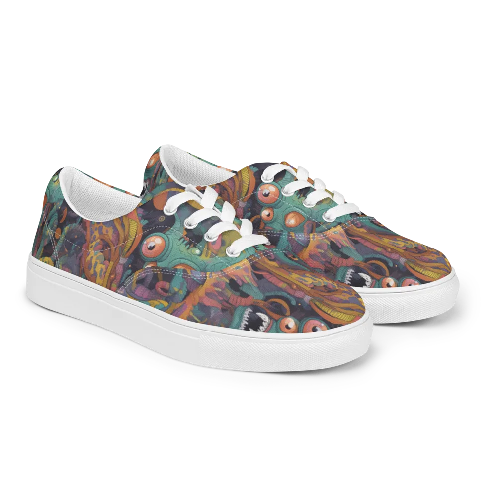 Neon Menagerie on Men's Lace-Up Canvas Shoes — Right Front