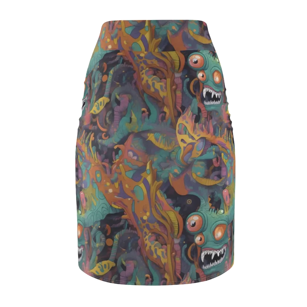Neon Menagerie on Pencil Skirt — Back