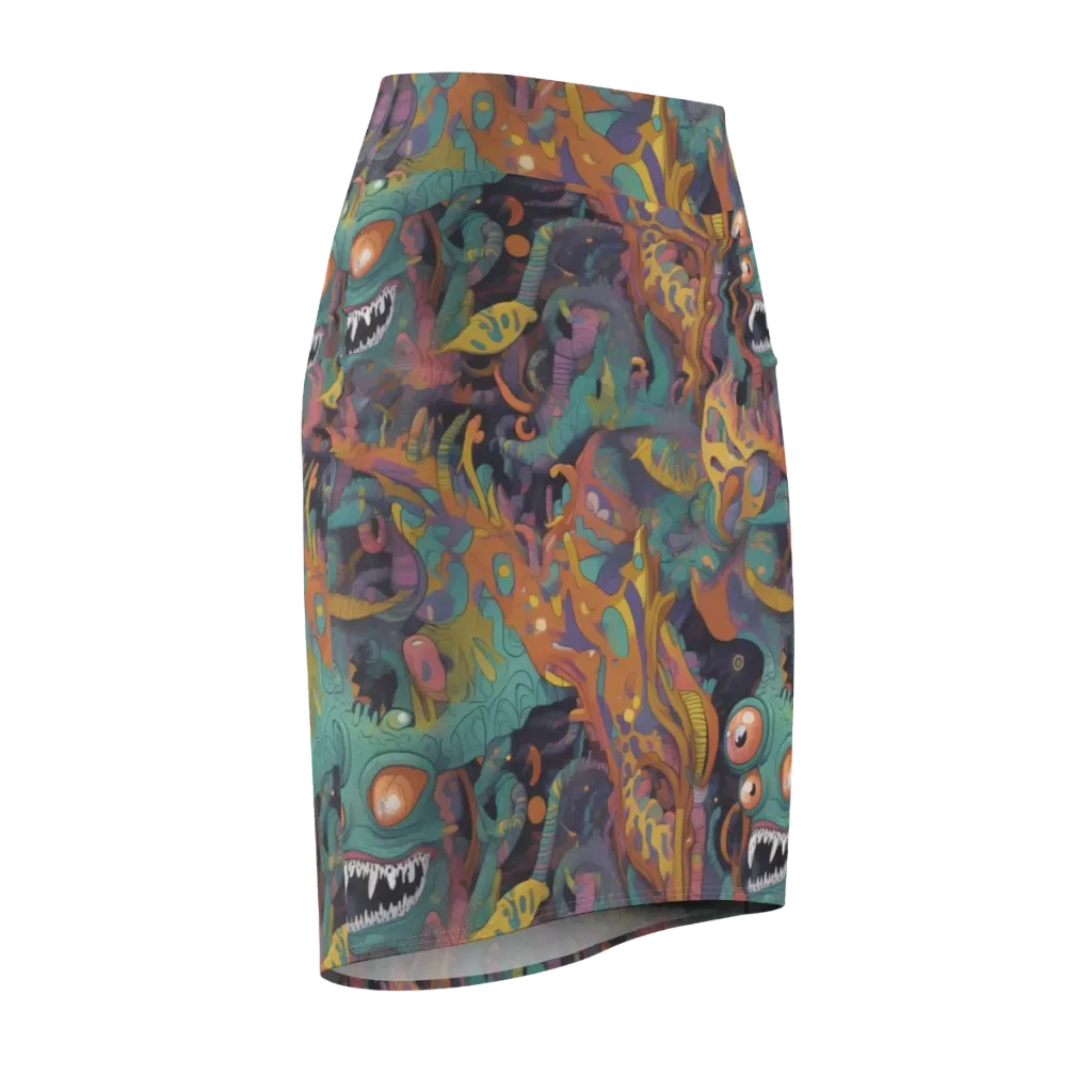 Neon Menagerie on Pencil Skirt — Front Side
