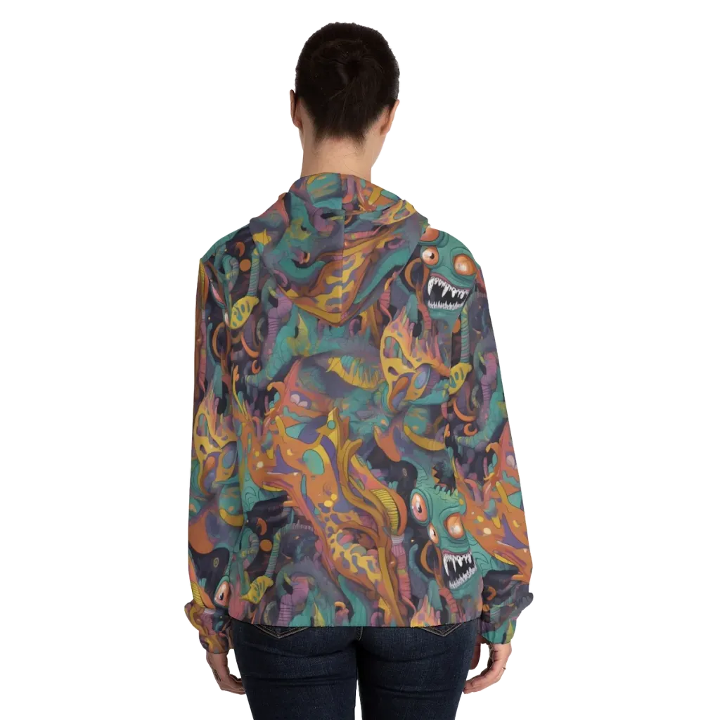 Neon Menagerie on Women's Full-Zip Hoodie — Back On Person