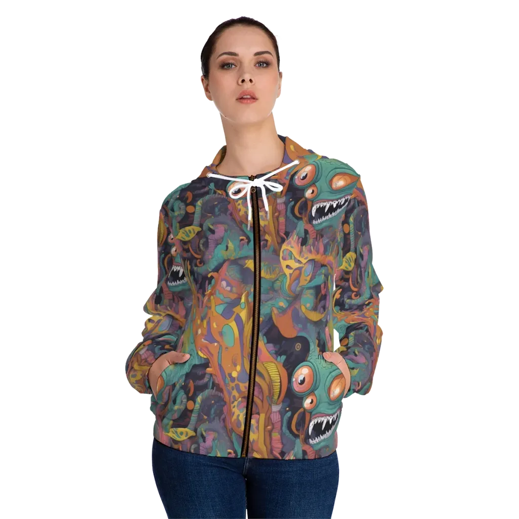 Neon Menagerie on Women's Full-Zip Hoodie — Front On Person