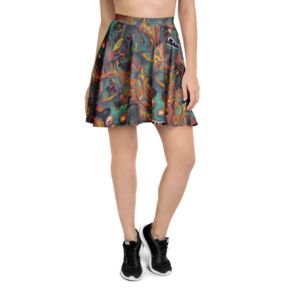 Neon Menagerie on Skater Skirt — Front