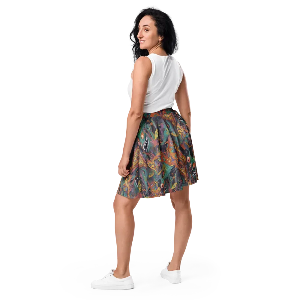 Neon Menagerie on Skater Skirt — Back