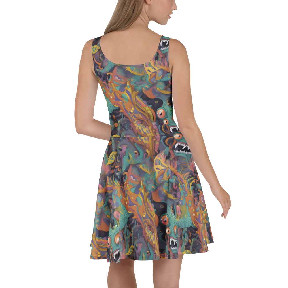 Neon Menagerie on Skater Dress — Back