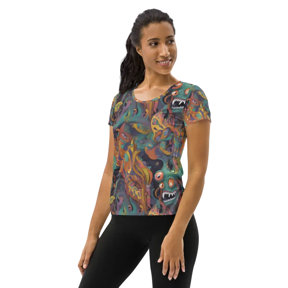 Neon Menagerie on Women's Athletic T-Shirt — Left