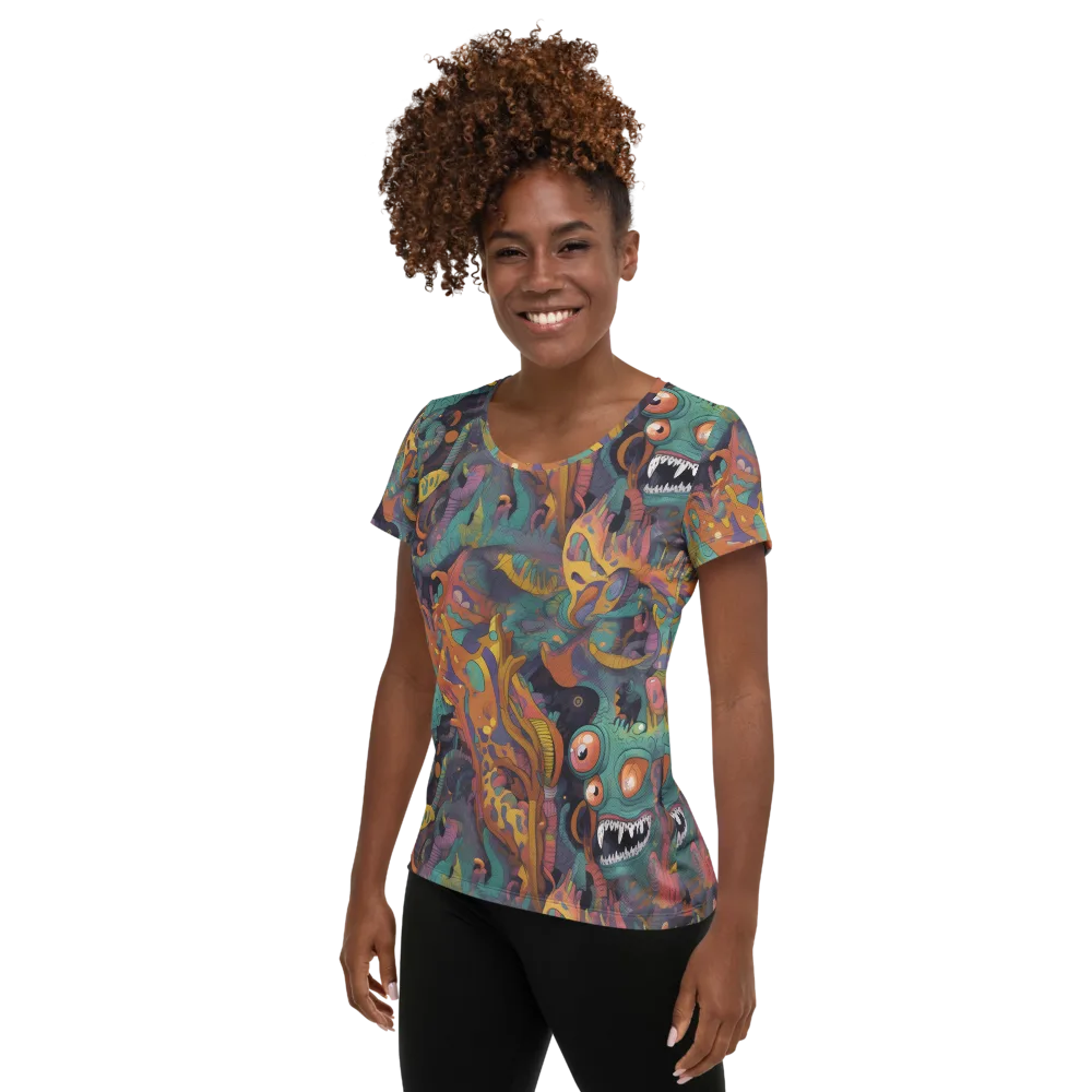 Neon Menagerie on Women's Athletic T-Shirt — Left