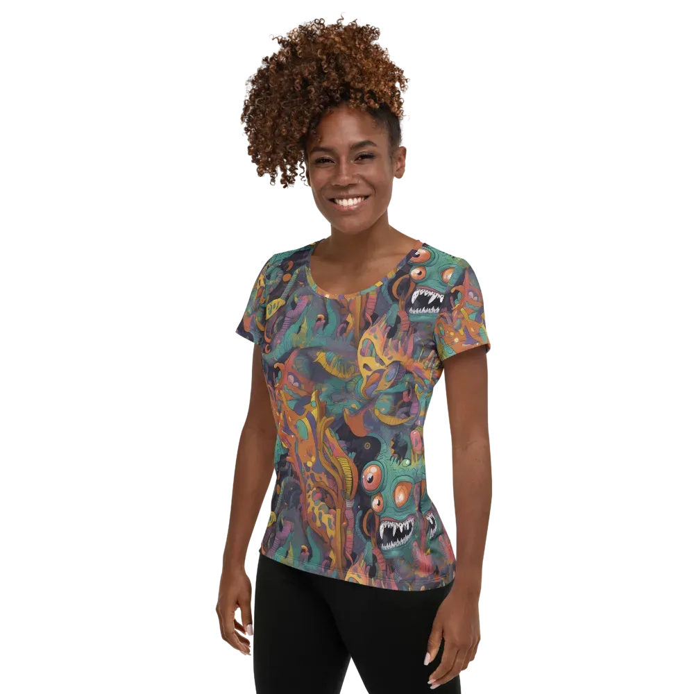 Neon Menagerie on Women's Athletic T-Shirt — Left