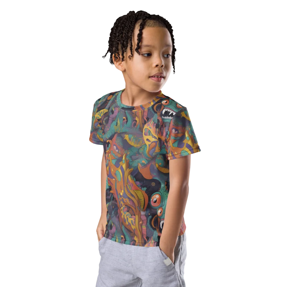 Neon Menagerie on Kids Crew Neck T-Shirt — Left Front