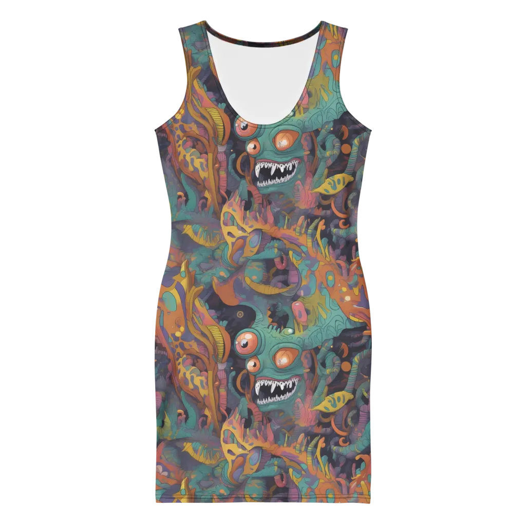 Neon Menagerie on Bodycon Dress — Front