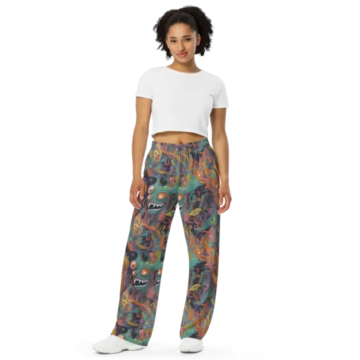 Neon Menagerie on a Wide-Leg Pants