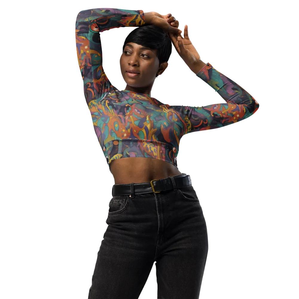 Neon Menagerie on Long Sleeve Crop Top — Front