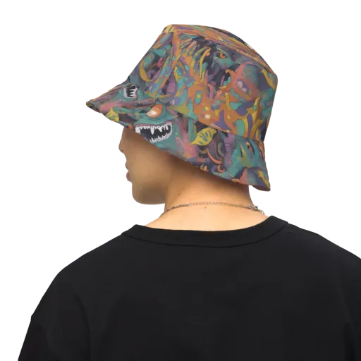 Neon Menagerie on a Reversible Bucket Hat