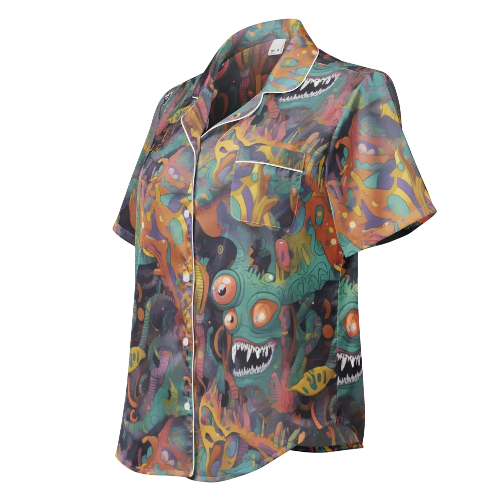 Neon Menagerie on Women's Short Sleeve Pajama Top — Left Front