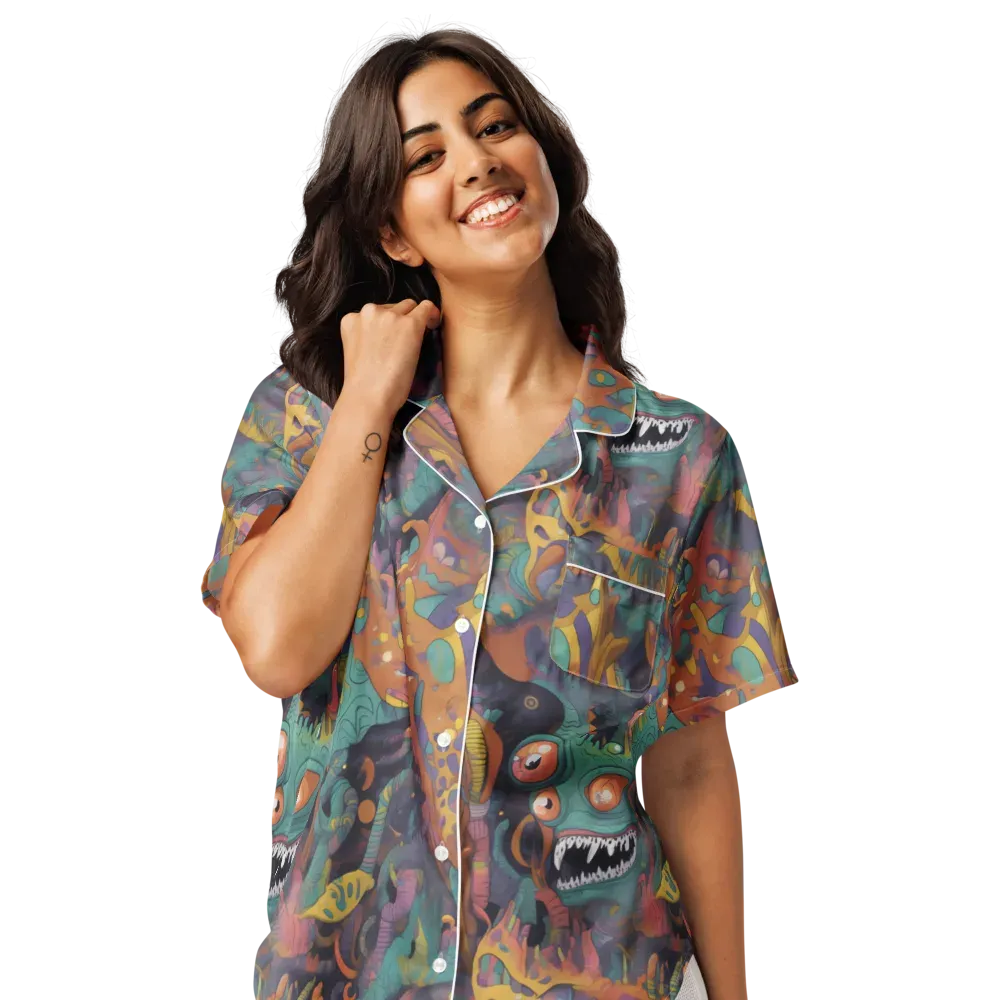 Neon Menagerie on Women's Short Sleeve Pajama Top — Front