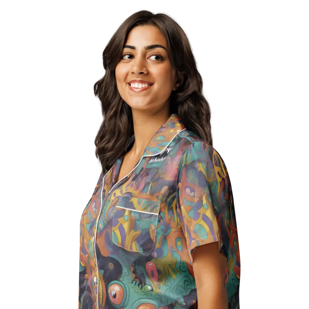 Neon Menagerie on Women's Short Sleeve Pajama Top — Left Front